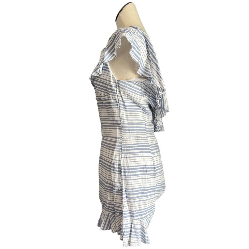 BB Dakota Womens Size 10 Romper Colleen One Shoulder Striped Blue White Ruffles - Picture 4 of 10